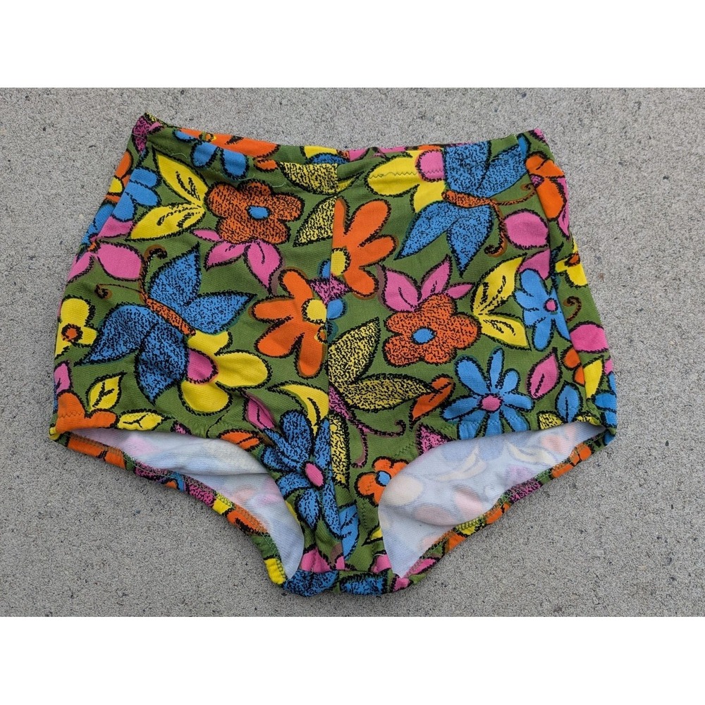 Vintage Floral High Waist Bikini Bottom Womens XS Multicolor Retro Swim 50s